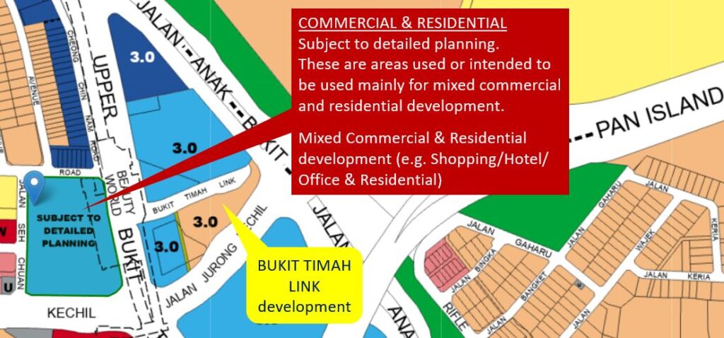 URA Space master plan of future commercial and residential development at a plot opposite Eight at Bukit Timah (8@BT) plot that is connected to Beauty World MRT Station. Zone as mixed development, this plot is likely to be a shopping mall with residential component, something like CompassOne, Pasir Ris 8, Woodleigh Mall and so on.