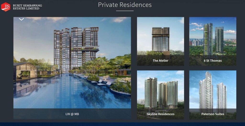 Some track record of past completed development by Bukit Sembawang Estates Limited (BSEL) such as 8 St Thomas, Paterson Suites, The Atelier, Skyline Residences and LIV@MB. 