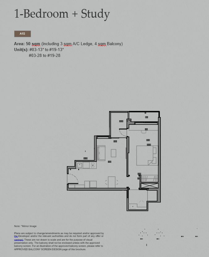 Sora Condo - One Bedroom plus Study 50 sqm Floor Plan  