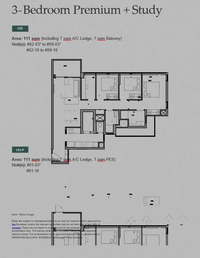 Sora Condo - 3 bedroom premium plus study 111 sqm floor plan