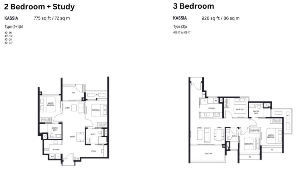 Kassia 2 Bedroom plus study 775sqf and 3 Bedroom 926 sqf