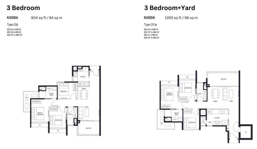 Kassia 3 Bedroom 904 sqf and 3 bedroom plus yard 1055 sqf