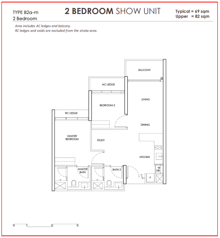 Chuan Park - Type B2a-m 2 Bedroom 2 Bath 69sqm. The estimated area for the Master Bedroom is 12.4 sqm. The second bedroom is 8.3sqm. Floor to Ceiling Height is estimated 2.7m high. Fully equipped with fridge, oven, induction cooker and washer with dryer.