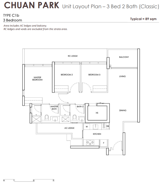 Chuan Park - Type C1b 3 Bedroom 2 Bath 89sqm.