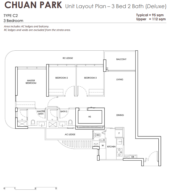 Chuan Park - Type C2 Deluxe 3 Bedroom 2 Bath 95sqm.