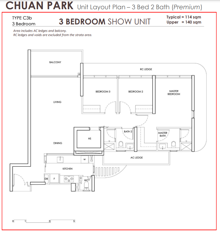 Chuan Park - Type C3b Premium 3 Bedroom 2 Bath 114sqm.