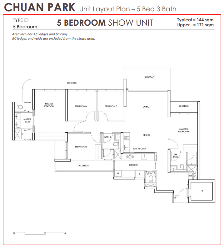 Chuan Park - Type E1 5 Bedroom 3 Bath 1 WC 1 Home Shelter - 144sqm.