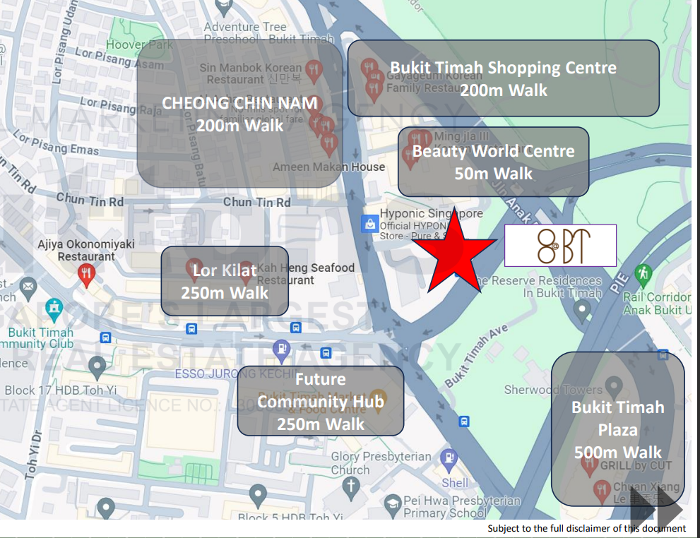 Google Street Map of Food Streets around Beauty World MRT Station.